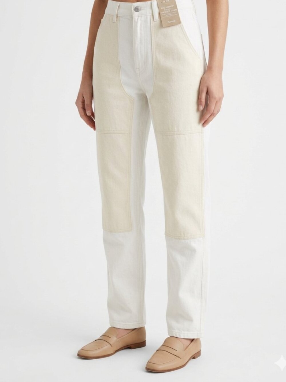 Madewell Perfect Vintage Straight Jeans 24 Ecru White Two-Tone NWT